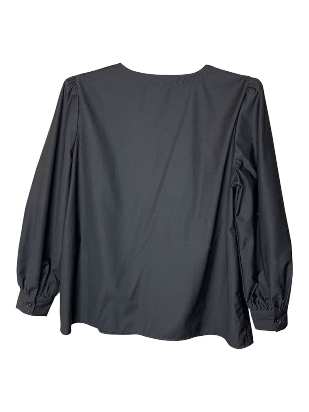 HALARA Black Button-Front V-Neck Puff Sleeve Shirt Sz L - Picture 2 of 4